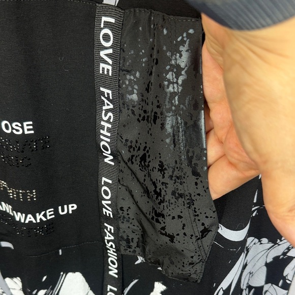 Tricotto Black Gray White Graphic Words Short Sleeve Oversized Tunic Dress - Picture 7 of 15